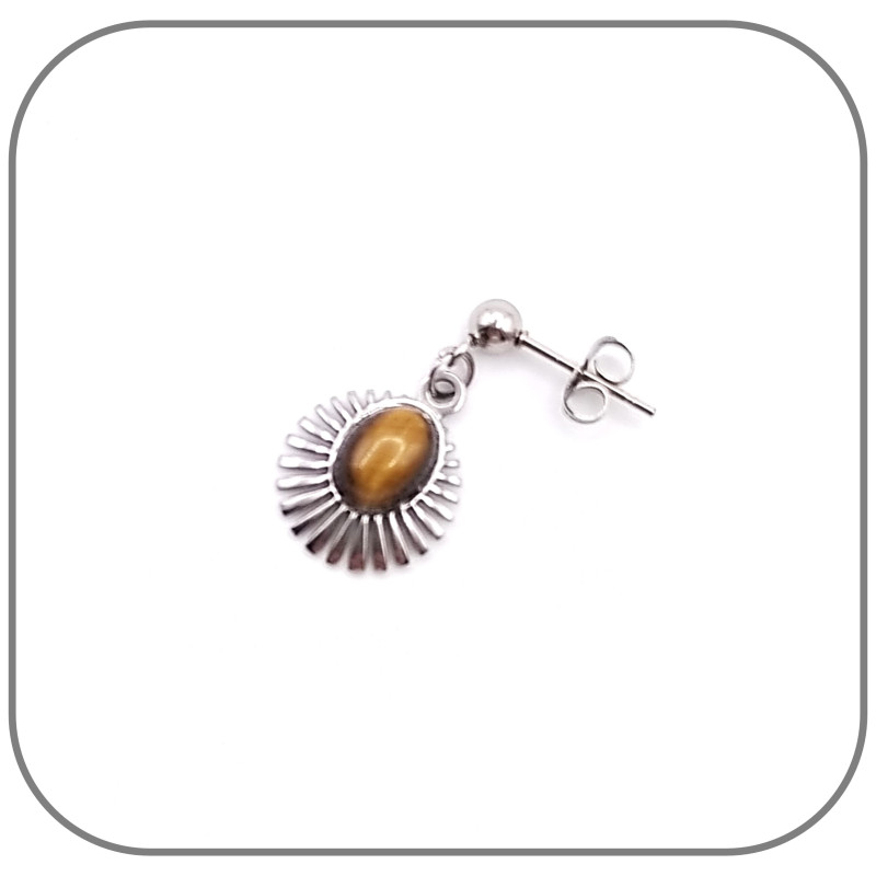Boucles D'oreilles Cabochon Plaqué Argent - Fermoir Papillon, Fait Main, Neuves Sans Emballage