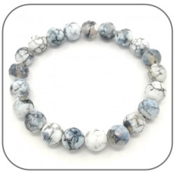 Bracelet acier perles naturelles agate bleu & pierre de lave