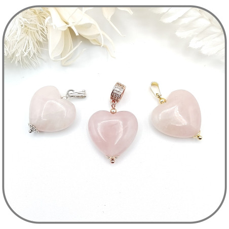 Pendentif Cœur Quartz rose Pierre naturelle 20mm Monture au choix