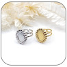 Composant de bague cabochon ovale 10x8mm réglable décor perlé Acier inoxydable argent ou doré