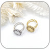 Composant de bague cabochon ovale 10x8mm réglable décor perlé Acier inoxydable argent ou doré