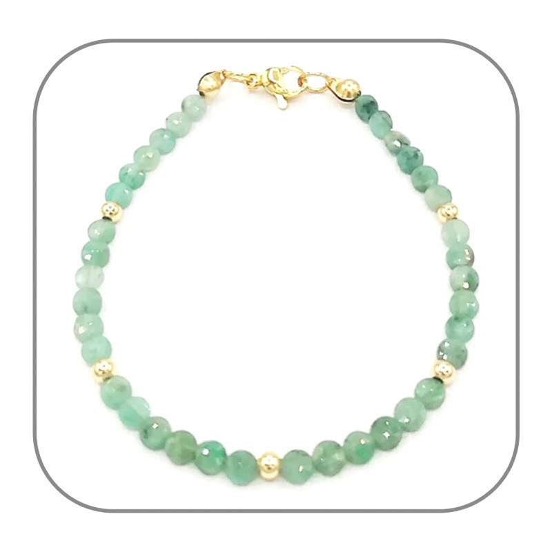 Bracelet Emeraude Pierre semi-précieuse | Monture acier doré, argent ou or rose