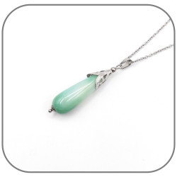 Pendentif Pierre naturelle goutte au choix, Acier argent ou doré