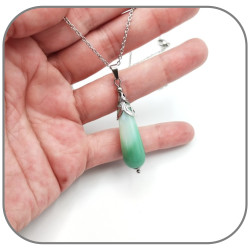 Pendentif Pierre naturelle goutte au choix, Acier argent ou doré