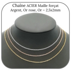 Chaîne Acier plaqué Or rose Longueur au choix  Maille Forçat 2.5x2mm